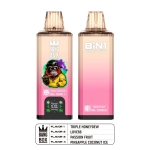 Bang Box 8 in 1 200000 Puffs Disposable Vape Triple Honeydew és Passion Fruit rózsaszín színben, bemutatva a digitális kijelzőt és az olajtartályokat