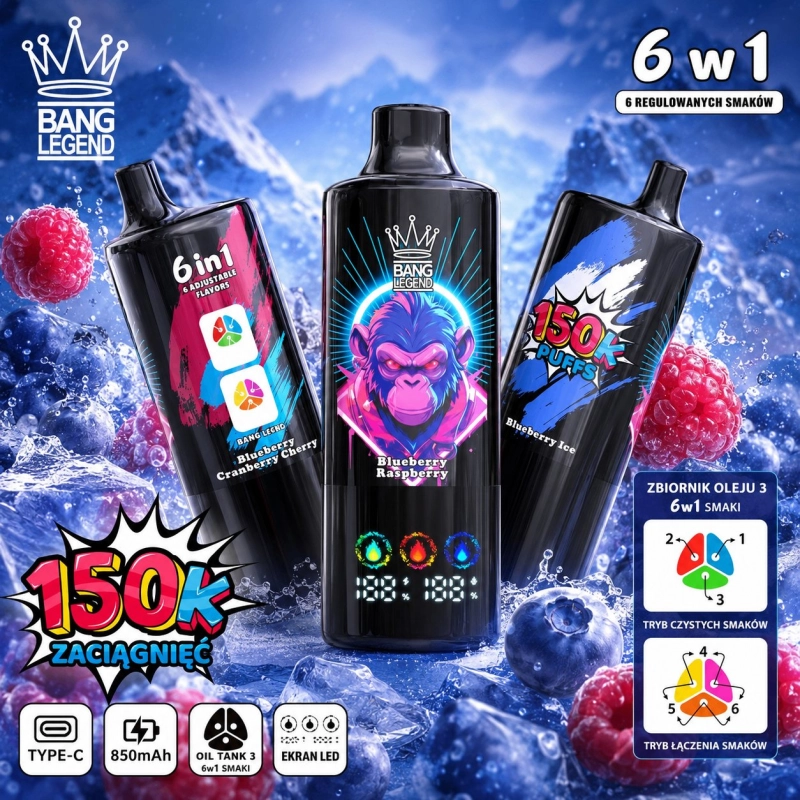 Bang Legend 150000 zaciągnięć jednorazowy e-papieros, 6 smaków owocowych (1)