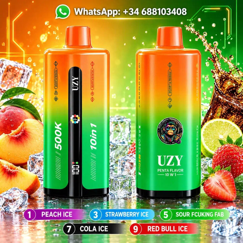 UZY Penta Flavor 10 in 1 500000 Puffs Disposable Vape, Mixed Fruit Ice Orange Green