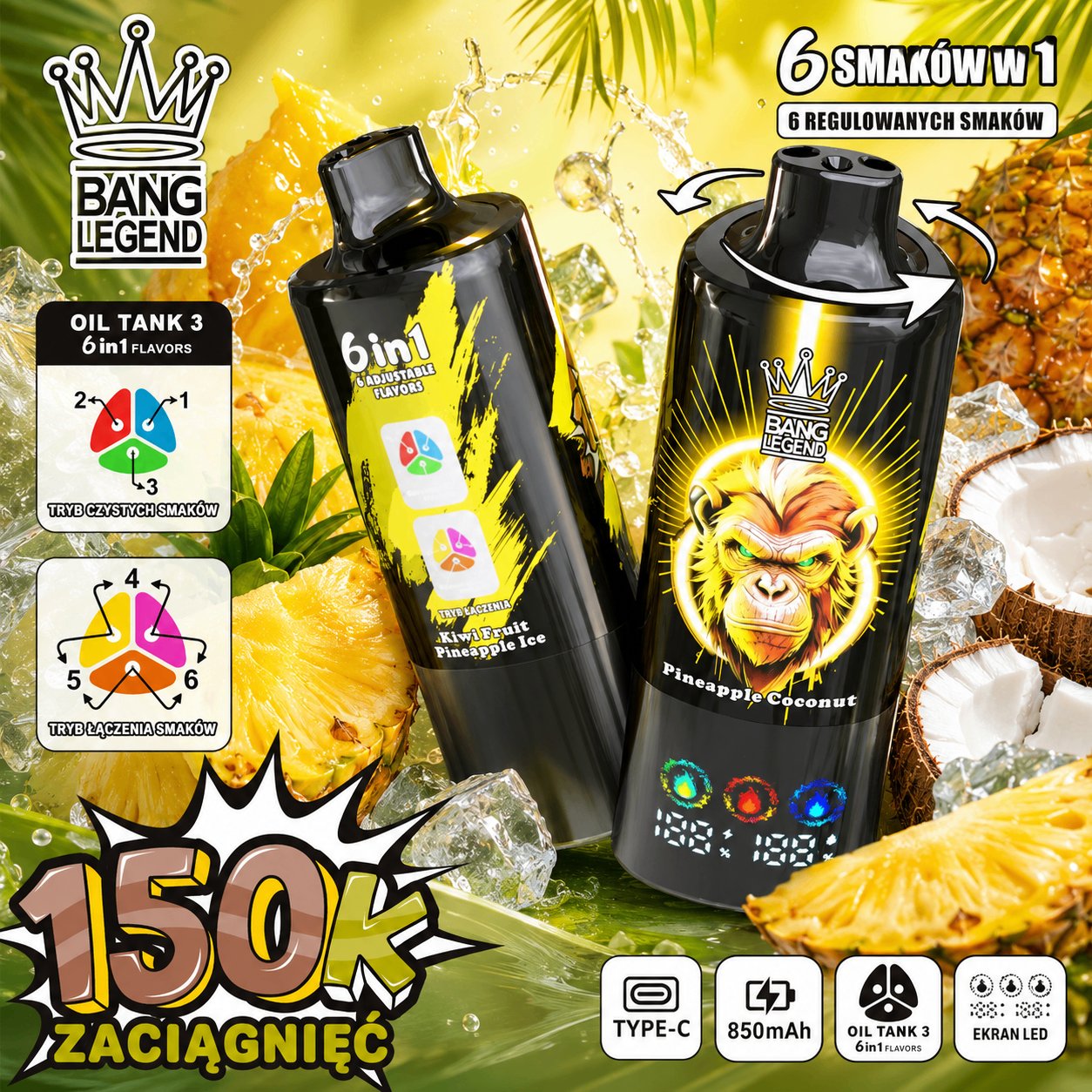 Bang Legend 150K 6w1 system przełączania smaków Oil Tank 3