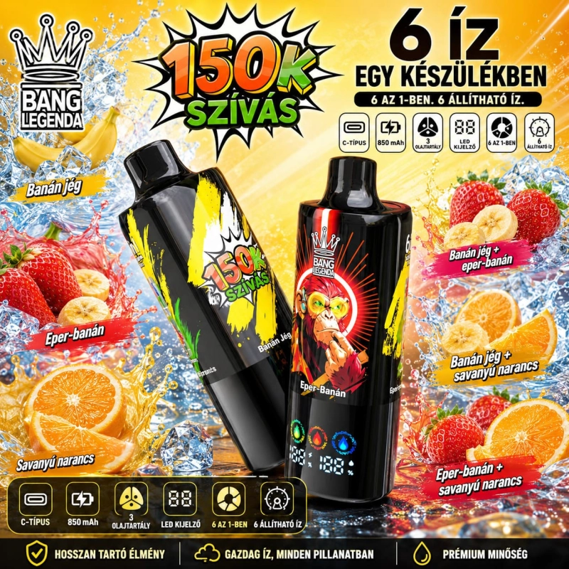 Bang Legend 150K banán jég, eper-banán és citrom-lime vape ízek