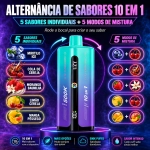 UZY Penta Flavor 500K com mirtilo gelado, cola de cereja, morango e baunilha, limão e cereja, manga e pêssego.