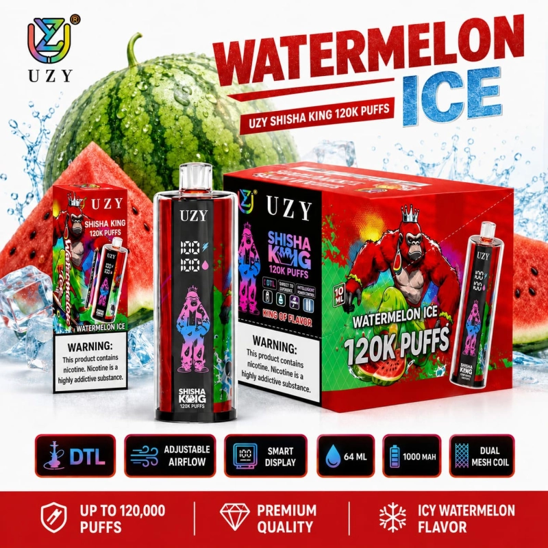 UZY Shisha Hookah King 120K Iced Watermelon Flavor Vape with Refreshing Watermelon Ice Taste
