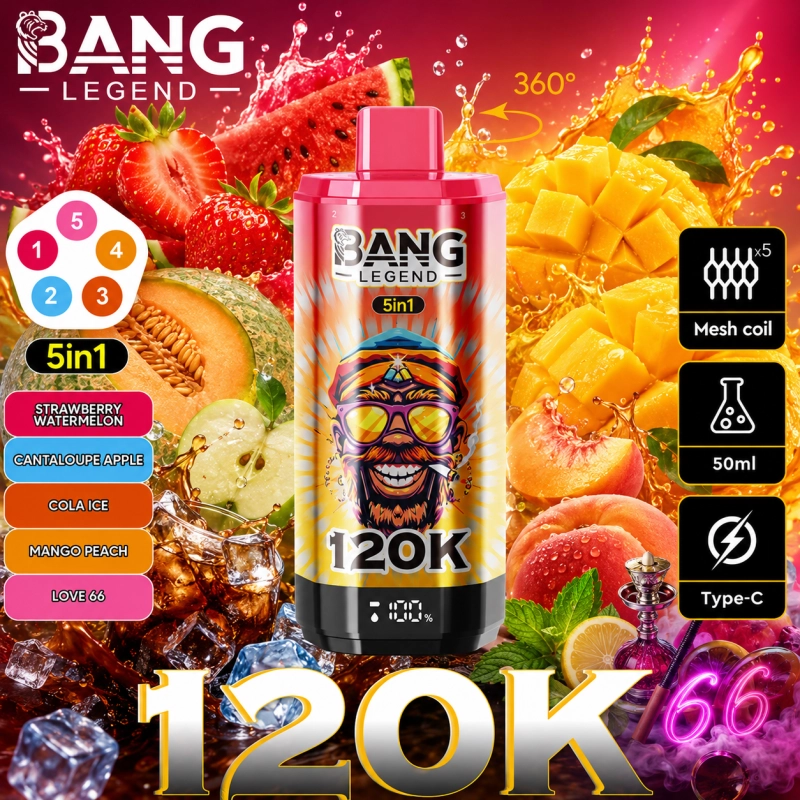Bang Legend 120K epres-görögdinnye, szőlőfagylalt, vörös mojito, banánfagylalt és citrom-lime ízkészlet