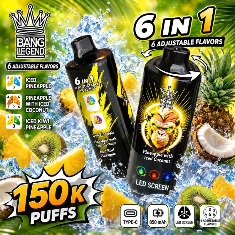 Bang Legend 150K vape Blueberries Sparkling Cherry and Peach Lemon fruit flavors