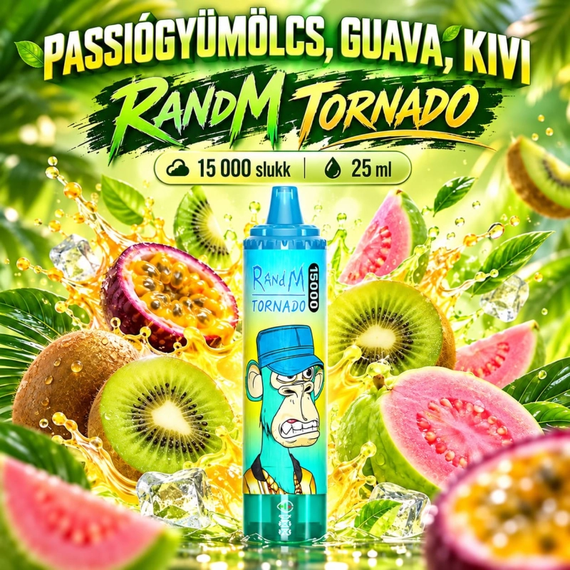 RandM Tornado 15000 Kivi–maracuja–guáva íz – akár 15 000 slukk, 25 ml, Type-C újratölthető