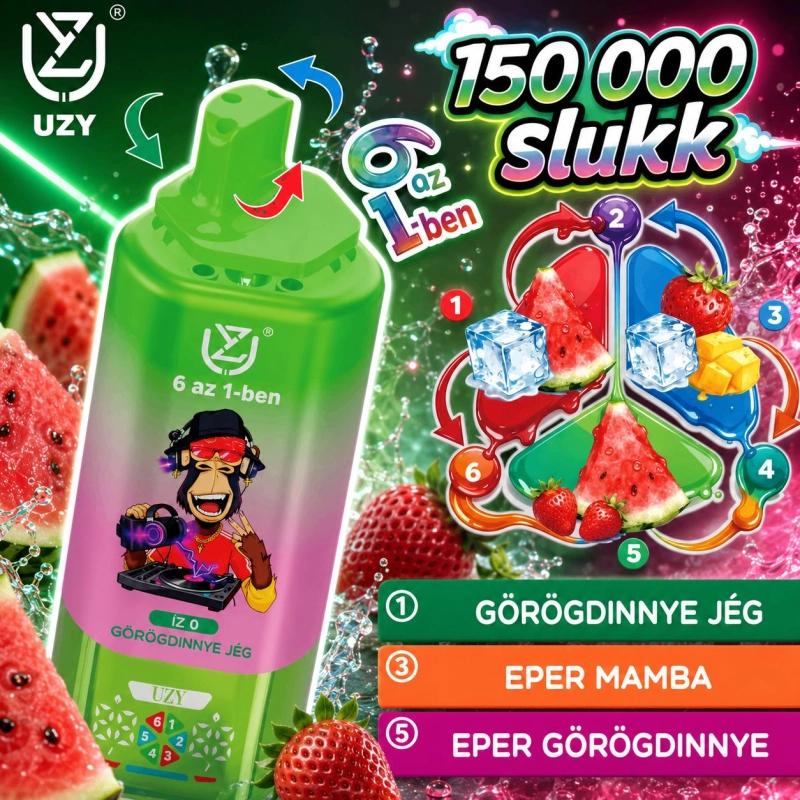 UZY 6 az 1-ben 150000 slukkos eldobható vape, görögdinnye és eper ízek