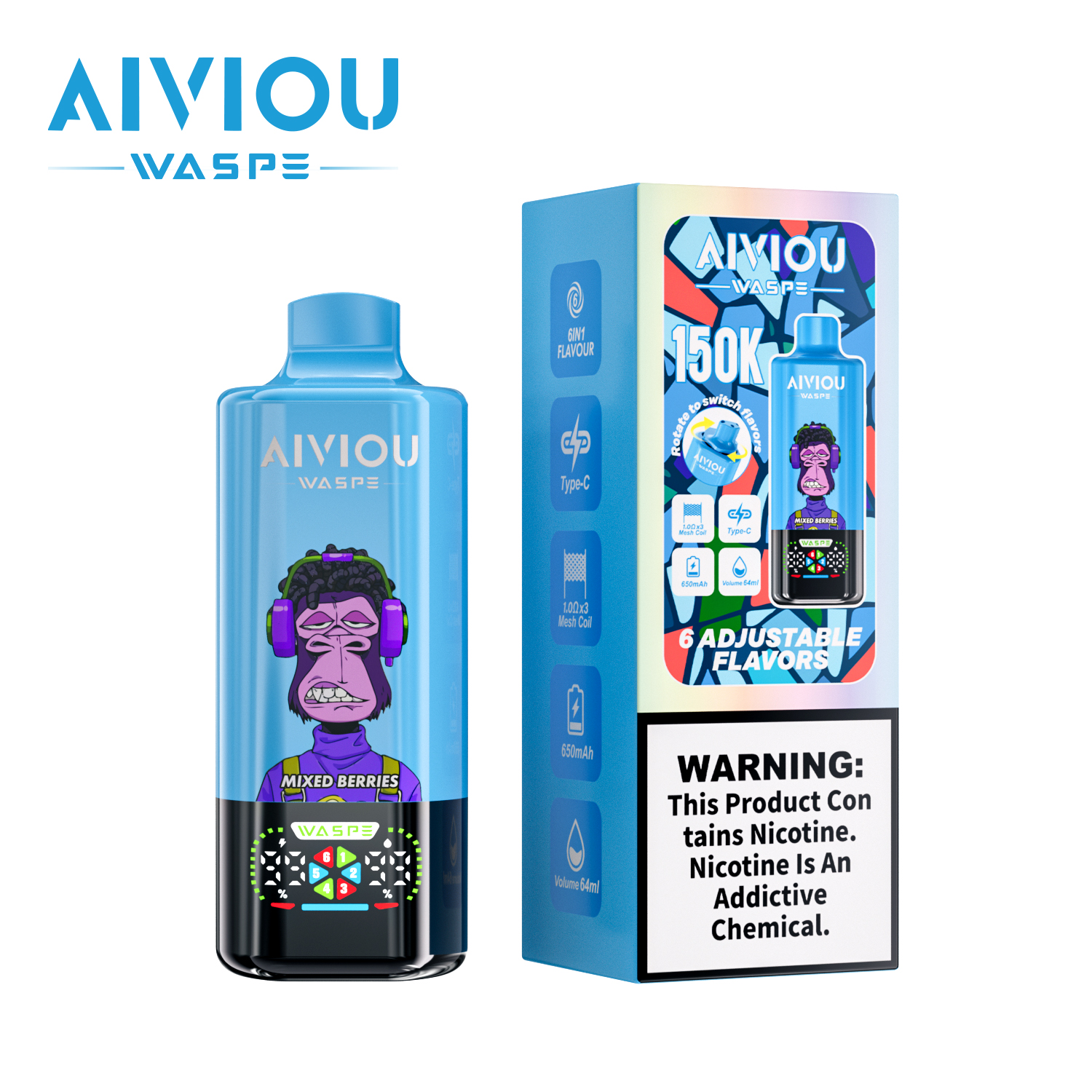 WASPE Vape– 6 smaków w jednym, łatwe przełączanie(150 000 zaciągnięć)