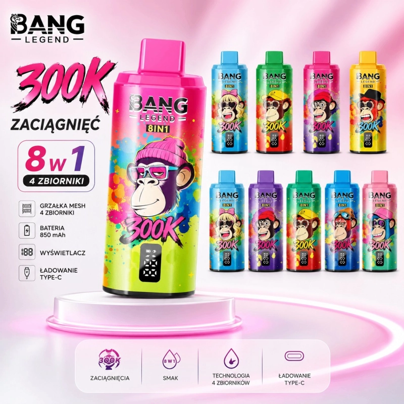 Bang Legend 8in1 300000 zaciągnięć Jednorazowy e-papieros, Wielokolorowy