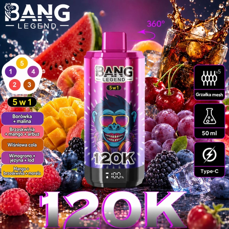 Bang Legend 120K smak Jagodowy Mix – Borówka Malina deserowy vape 120000 zaciągnięć
