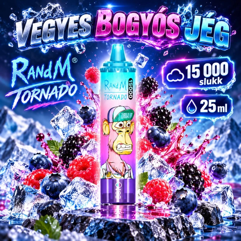 RandM Tornado 15000 Jeges kék málna íz – akár 15 000 slukk, 25 ml, Type-C