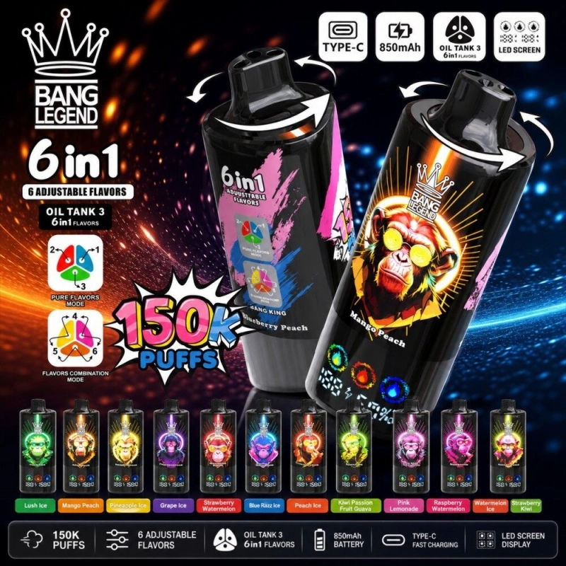 Bang Legend 150K Vape – 150,000 szippantás, 6 az 1-ben íz, okos kijelzővel