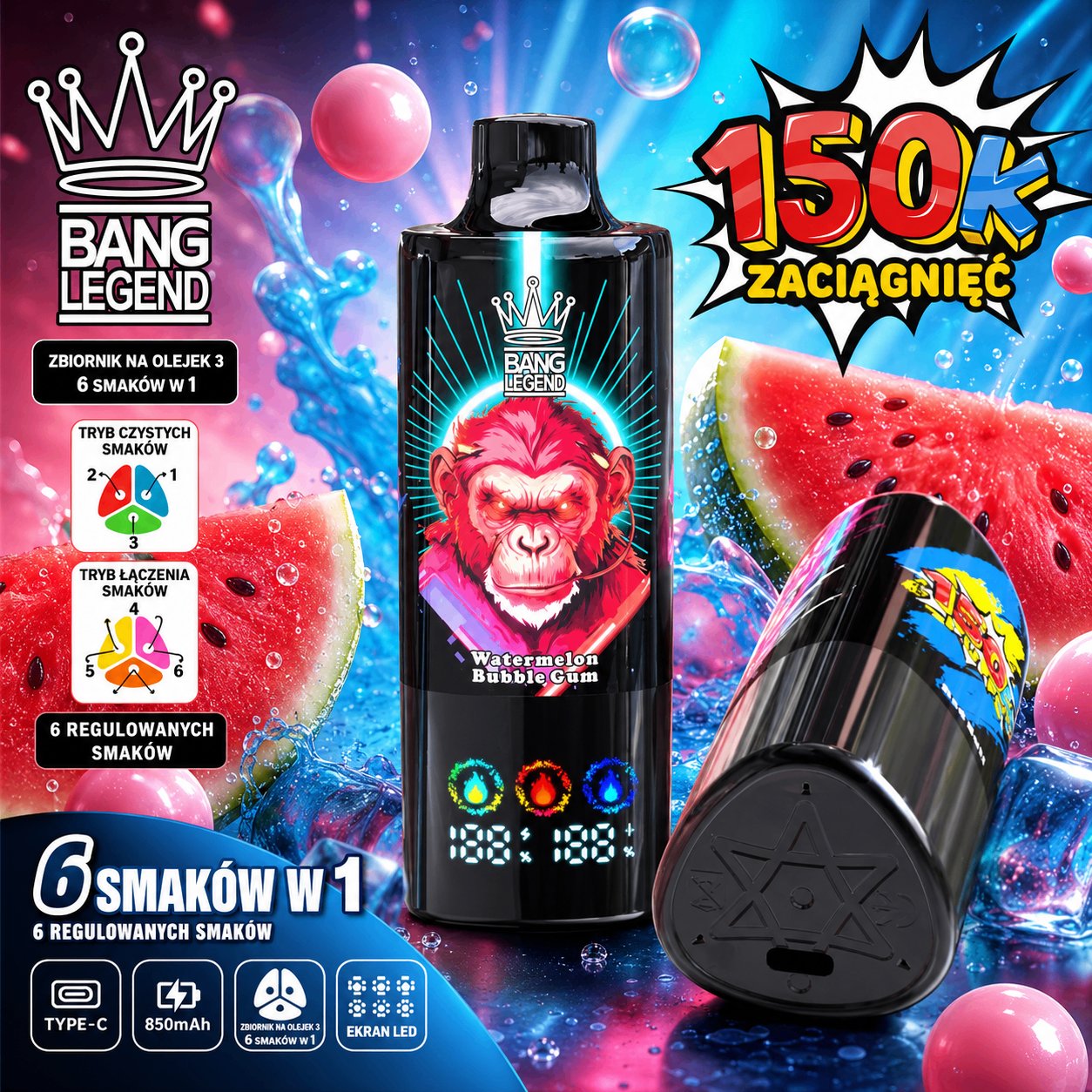 Bang Legend 150K LED wyświetlacz bateria akumulator 850mAh