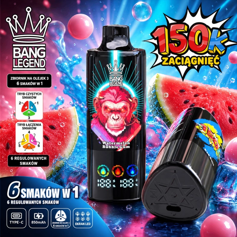Bang Legend 150000 Jednorazowy e-papieros, Arbuzowa guma balonowa