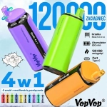 VopVop Quads 4w1 – jednorazowy waporyzator DTL 120 000 zaciągnięć, 4 smaki w jednym urządzeniu, USB-C, LED display