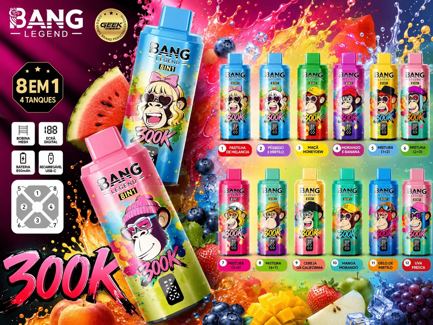 Bang Legend 300K seleção de sabores