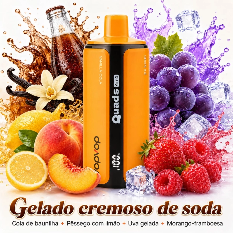 VopVop Quads 4 em 1 vape descartável 120000 puffs sabor Cola Cremosa com baunilha cola limão pêssego uva e morango