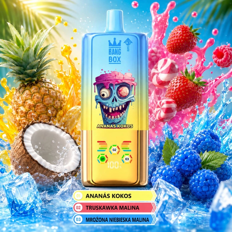 BangBox 80K 3 w 1 – ananas z kokosem, truskawka z lodem oraz niebieska malina z lodem
