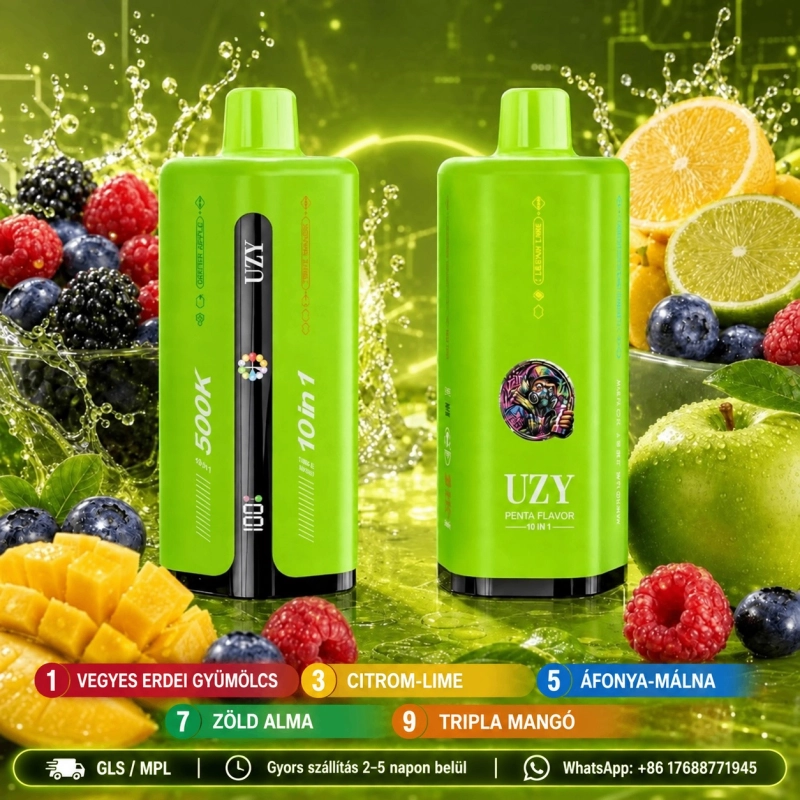 UZY Penta Flavor 10 in 1 500000 slukk eldobható elektromos cigaretta, zöld vegyes gyümölcs