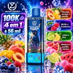 UZY Crystal 100.000 Puffs 4-em-1 vape descartável com sabores morango e manga com Mr. Blue, gelo de pêssego de verão e gelo preto