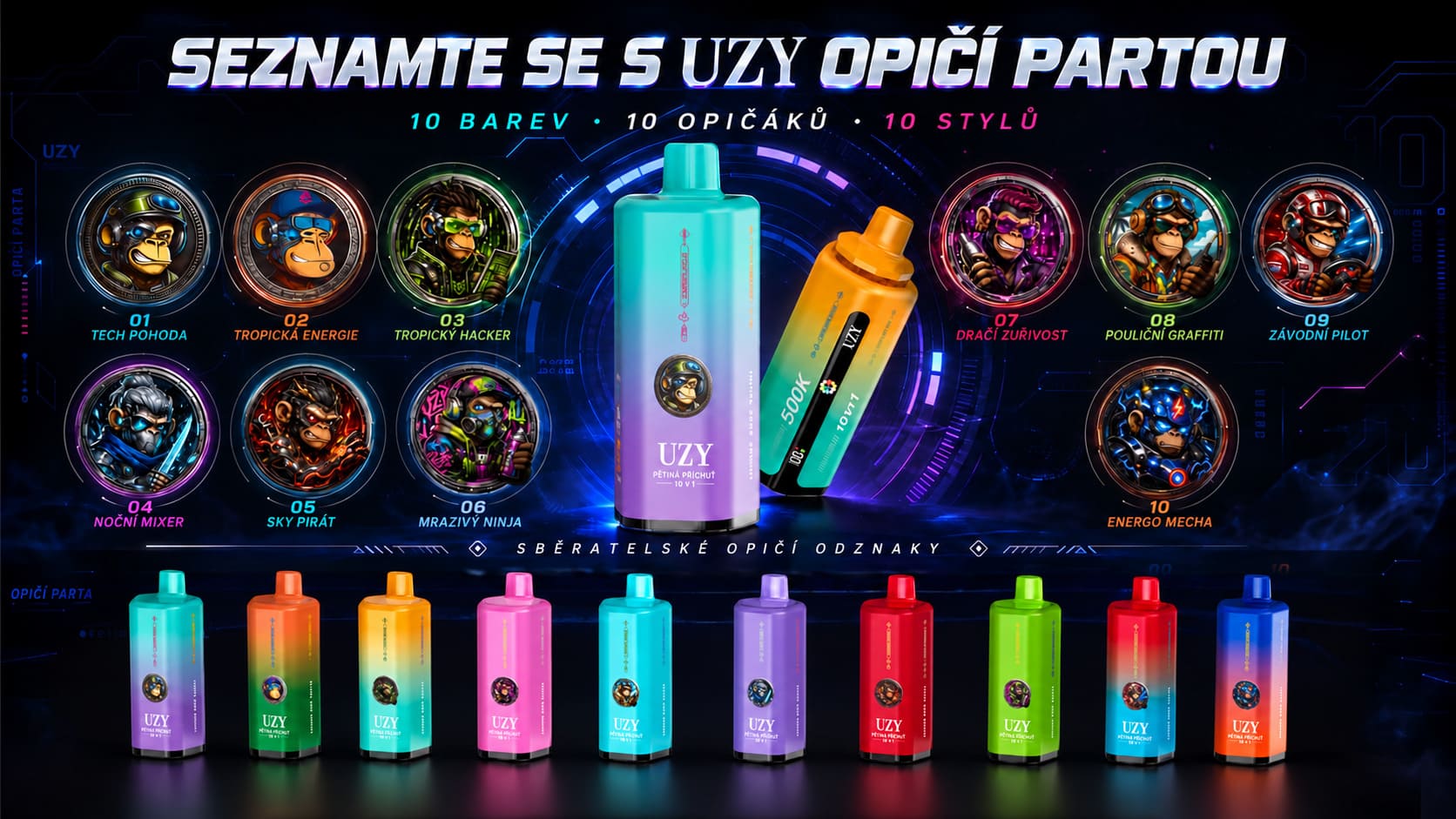 UZY Penta Flavor 10v1 kolekce barevných zařízení s 500K potahy