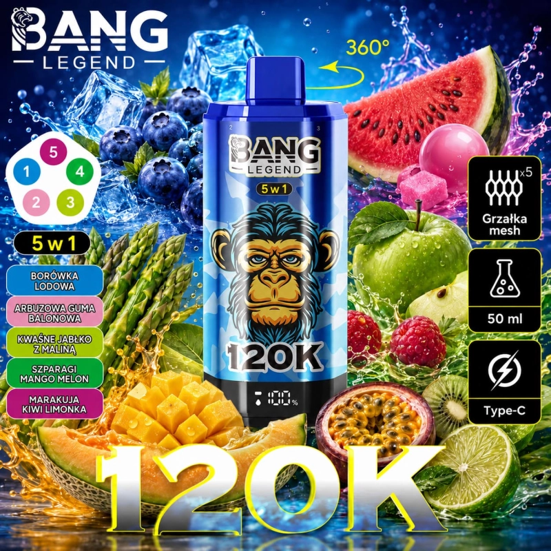 Bang Legend 120K smak Arbuz Lód – chłodzący e-papieros 5 w 1 USB-C Polska