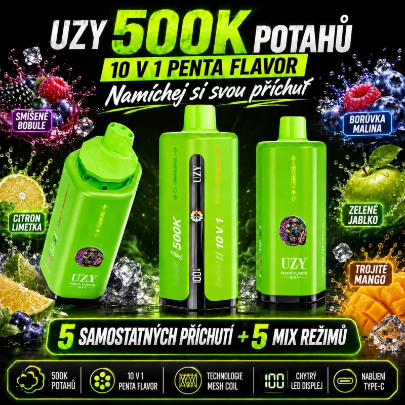 UZY 500K příchutě směs lesního ovoce, citron limetka a trojité mango