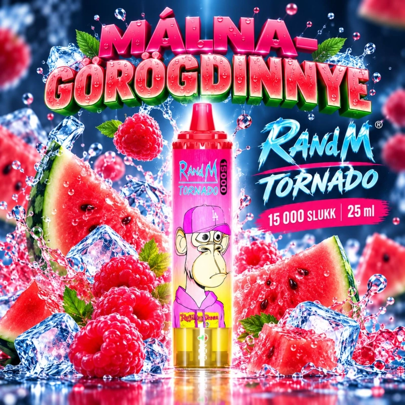 RandM Tornado 15000 Málna–görögdinnye íz – akár 15 000 slukk, 25 ml, Type-C újratölthető