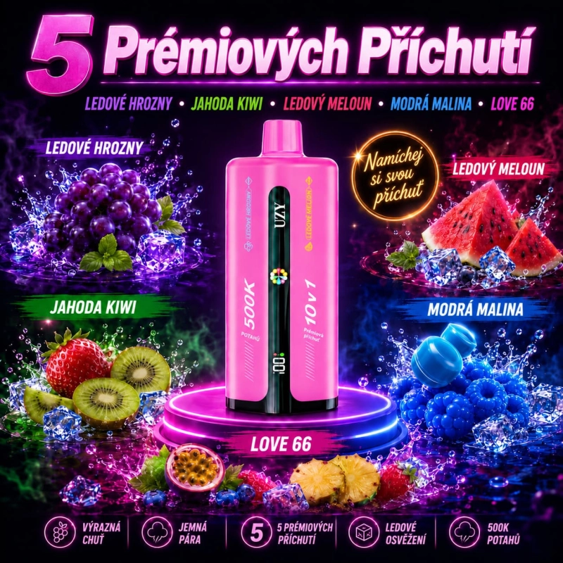 UZY Penta Flavor 500K s ovocnými příchutěmi Blue Rancher a Love 66