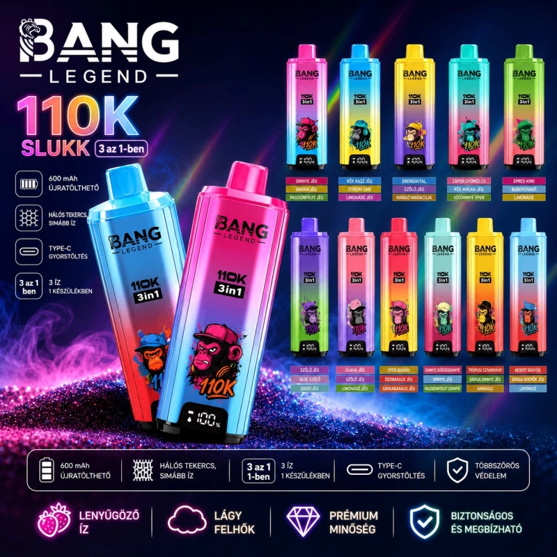 Bang Legend 110K 110000 slukk eldobható elektromos cigaretta, vegyes gyümölcsös ízek