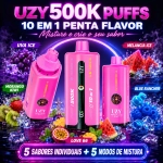 UZY 500K Penta Flavor 10 em 1, dispositivo vape rosa com cinco sabores individuais e cinco combinações de sabores.