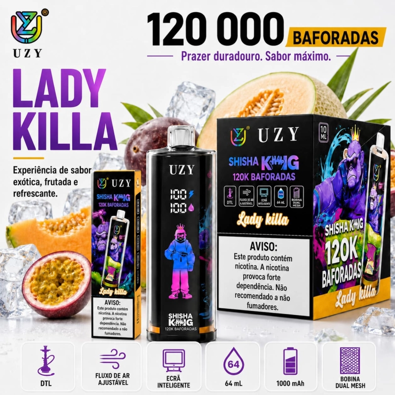 UZY Shisha King 120K sabor Lady Killer com mistura frutada refrescante