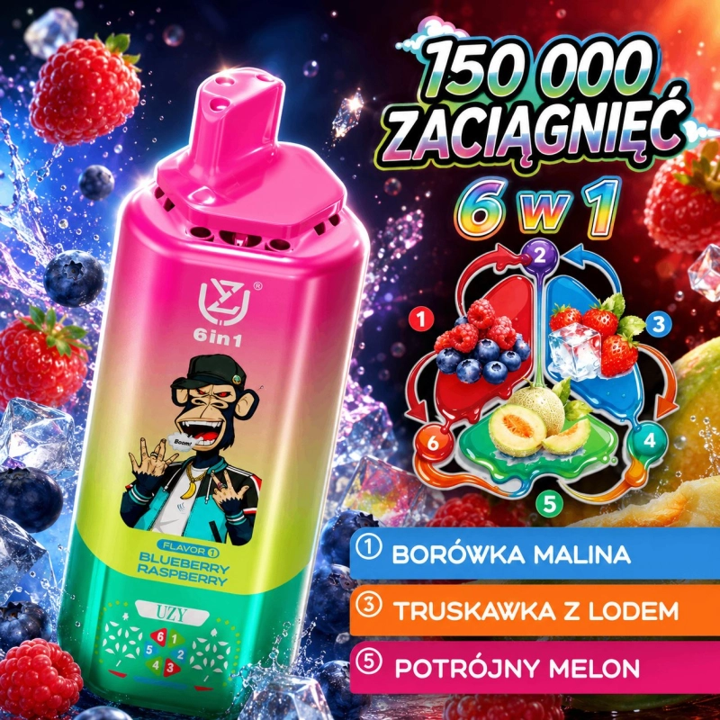 UZY 6 w 1 150000 zaciągnięć Jednorazowy e-papieros, Owocowy Miks