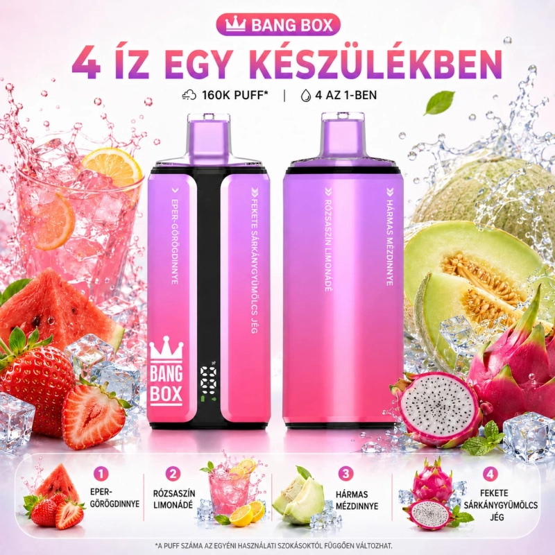 Eper-görögdinnye, rózsaszín limonádé, tripla dinnye és Black Dragon jég Bang Box 160K vape
