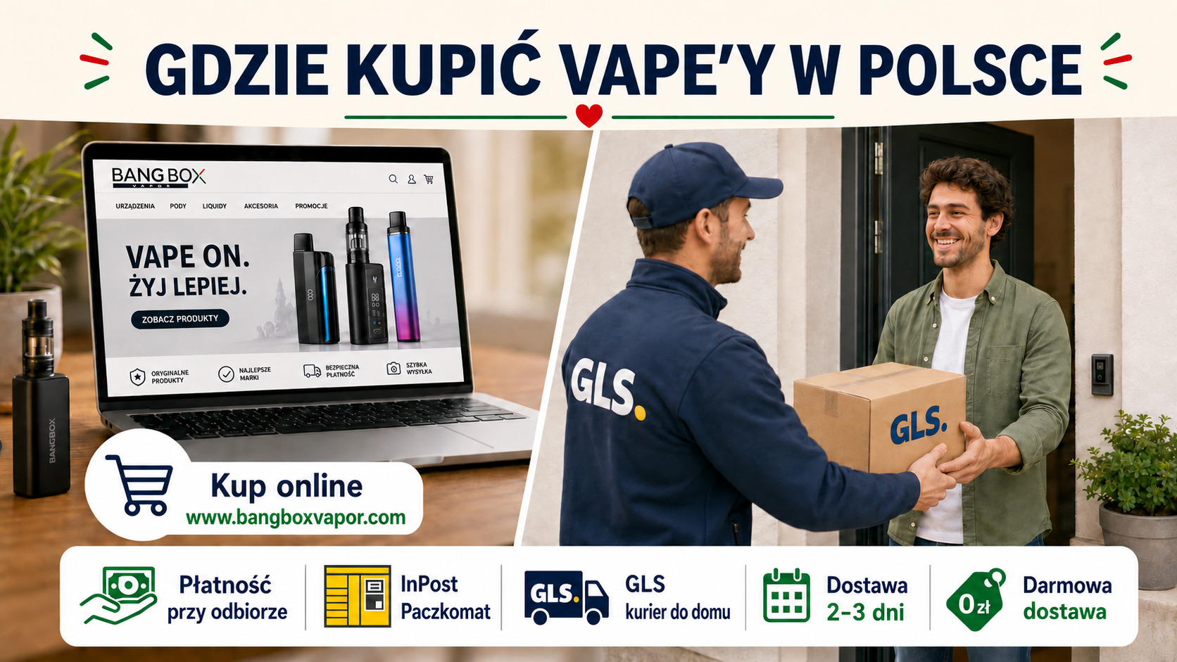 Dostawa w Polsce – GLS do domu, Paczkomat InPost, płatność przy odbiorze i dostawa w 2–3 dni
