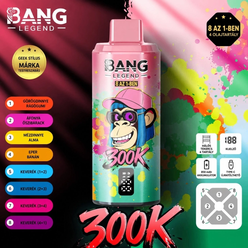 Bang Legend 300000 slukkos eldobható vape, vegyes gyümölcsös ízek