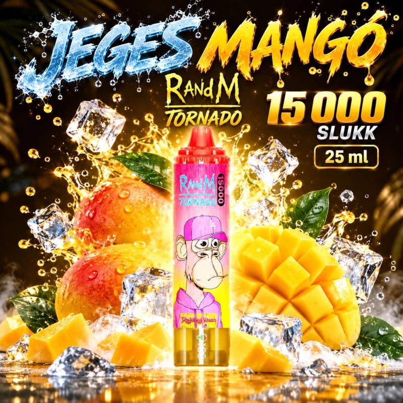 RandM Tornado 15000 Jeges mangó íz – akár 15 000 slukk, 25 ml, Type-C újratölthető