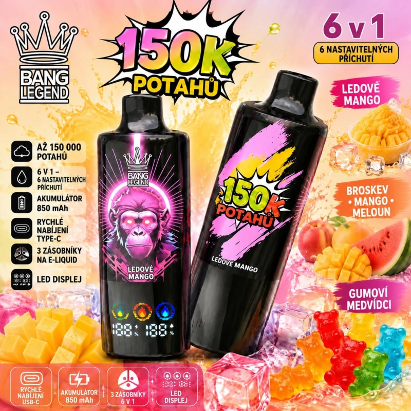 Bang Legend 150K 6 v 1 – marakuja, guava, limetka a citron