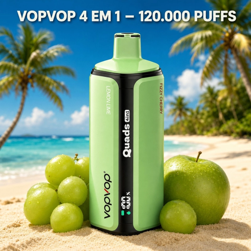 VopVop Quads 4 em 1 120.000 Puffs Cigarro Eletrônico Descartável, Sabor Frutas Verdes