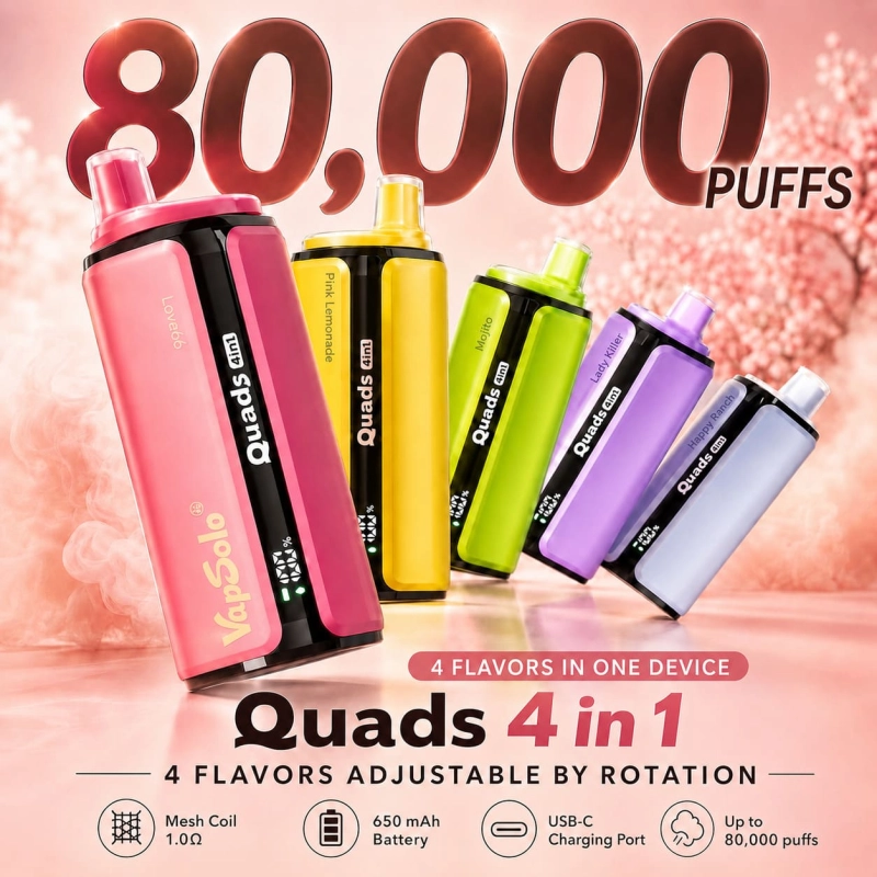 VapSolo Quads 80K 4 in 1 Rechargeable Vape with 80000 puffs and multiple flavors