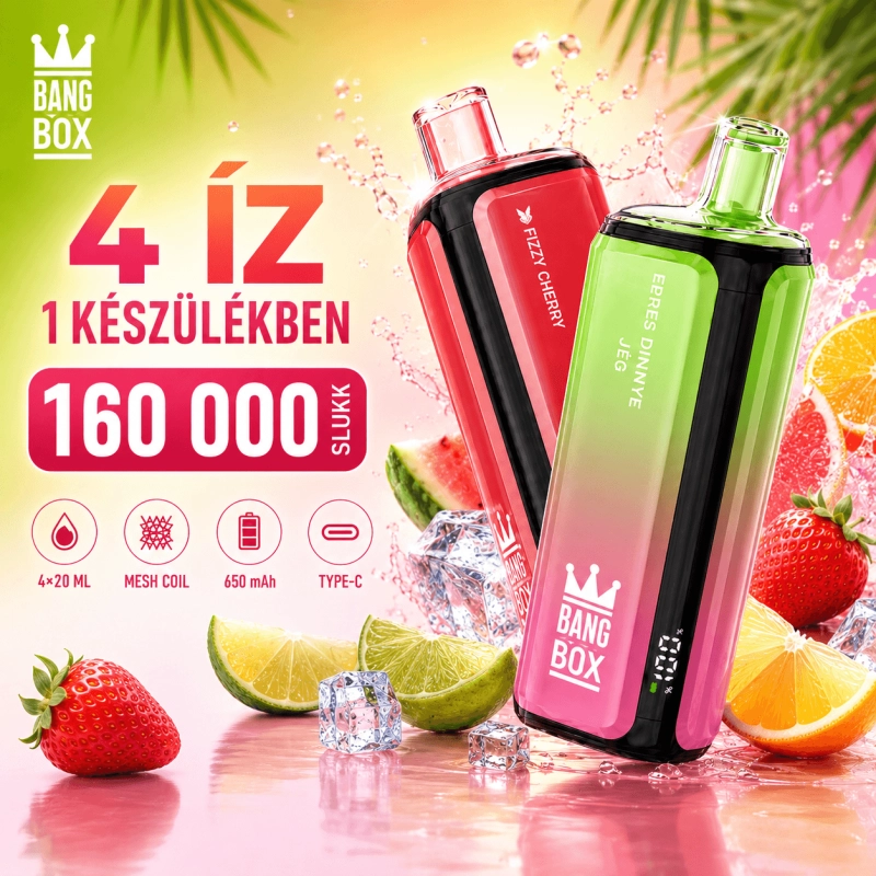 Bang Box 160K eldobható vape 4 az 1-ben, 160 000 slukk, Mesh Coil, 650 mAh akkumulátor és Type-C töltés (1)