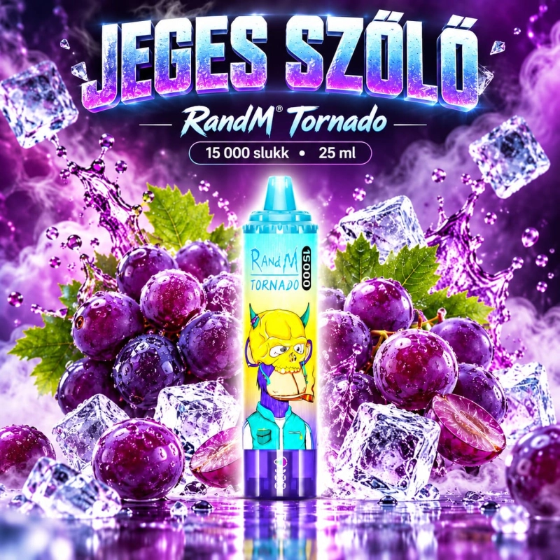 RandM Tornado 15000 Jeges szőlő íz – akár 15 000 slukk, 25 ml, Type-C újratölthető