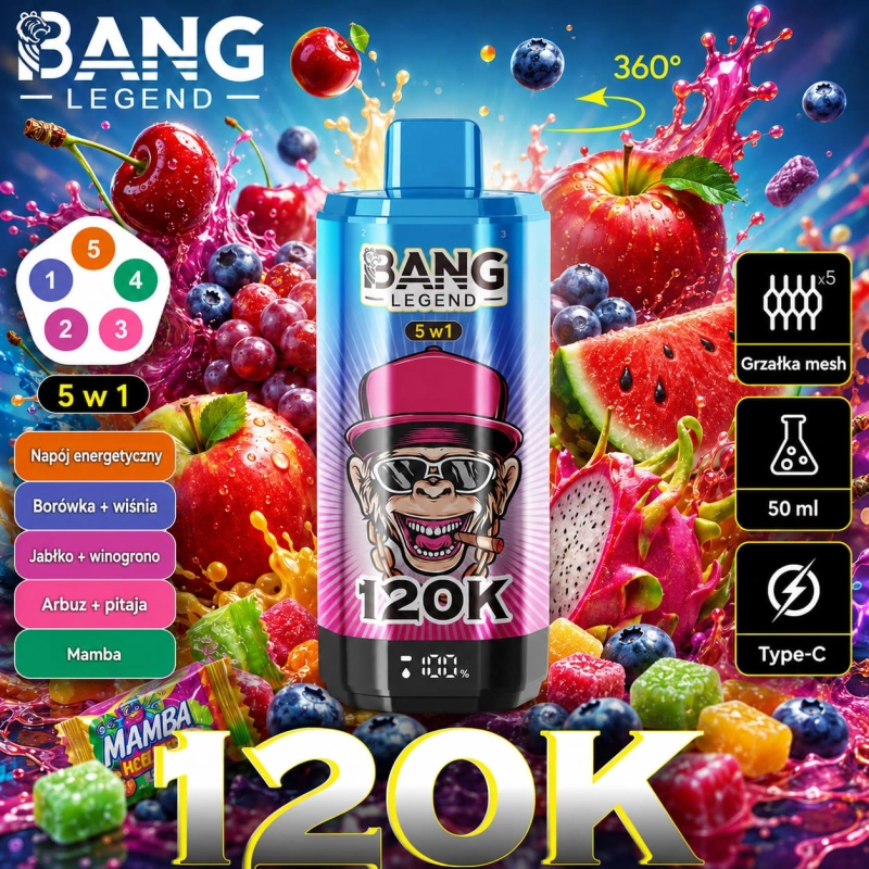Bang Legend 120K smak Truskawka-Arbuz – jednorazowy e-papieros 5 w 1 120000 zaciągnięć Polska