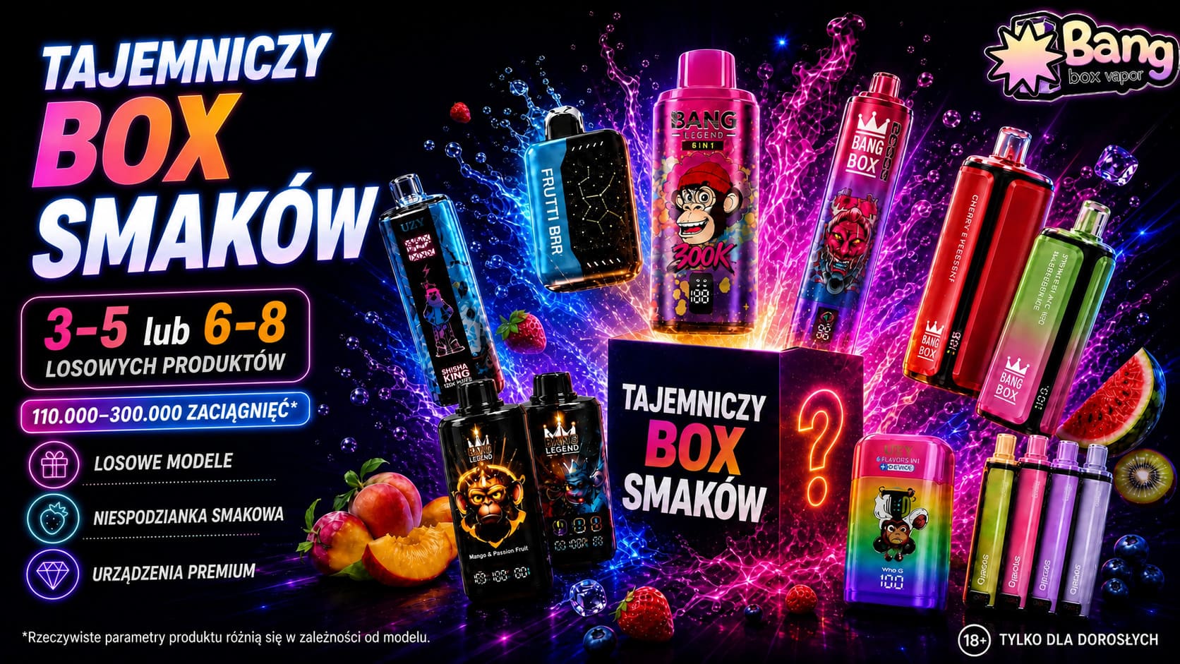 Bangbox-Vapor Tajemniczy Box Smaków z losowymi produktami 3–5 lub 6–8 sztuk