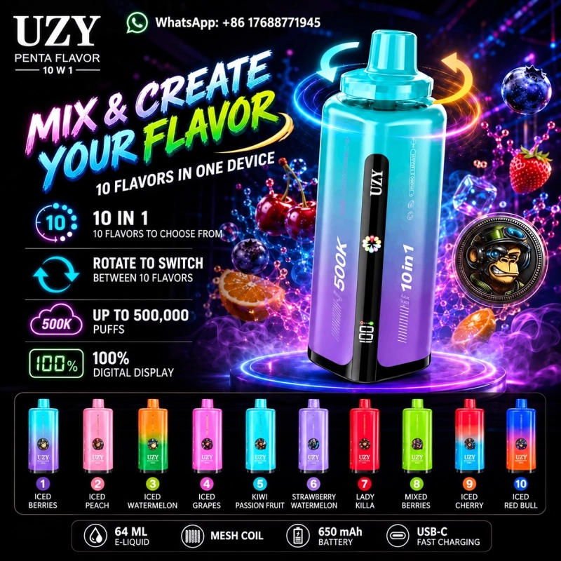 UZY Penta Flavor 10 IN 1 500000 Puffs Disposable Vape, Multicolor 10 Flavors