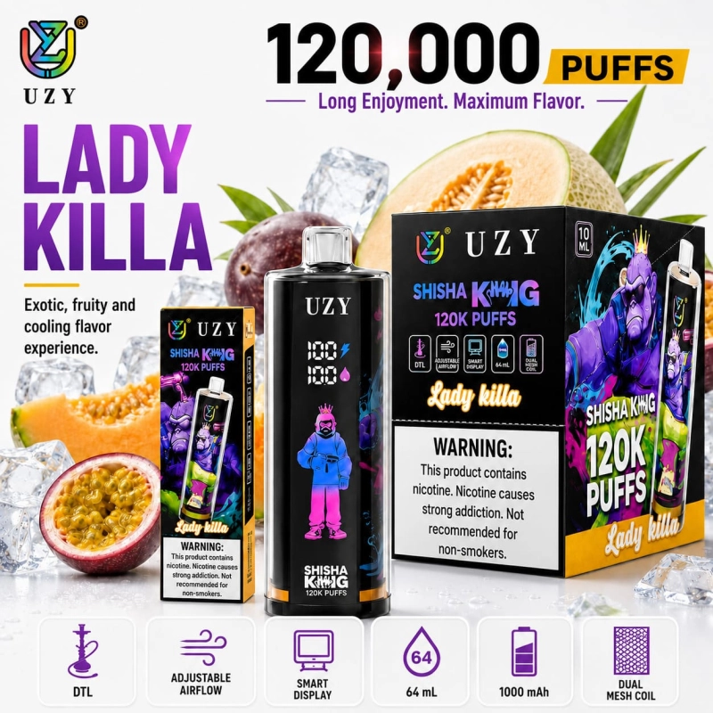 UZY Shisha Hookah King 120K Lady Killer Flavor Vape with Tropical Fruit Flavor