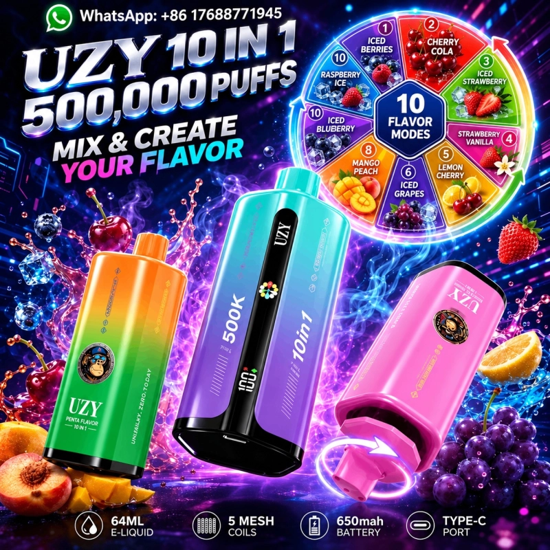 UZY 10 IN 1 500,000 Puffs Disposable Vape, Multi-Flavor Gradient Colors