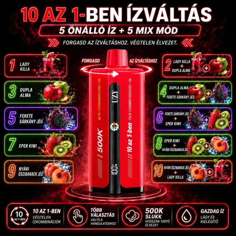 UZY 500K 10 az 1-ben vape különleges gyümölcsös és jeges aromákkal
