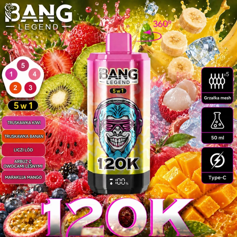 Bang Legend 120K smak Tropikalny Mix – ananas mango guawa jednorazowy vape Polska
