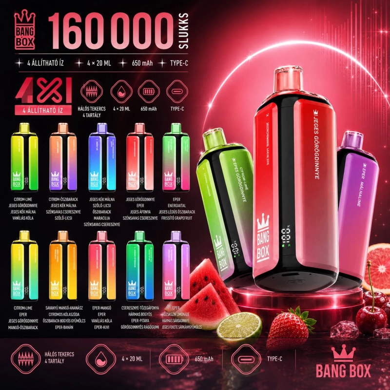 Bang Box 160000 Slukks Eldobható Elektromos Cigaretta, Vegyes Gyümölcs